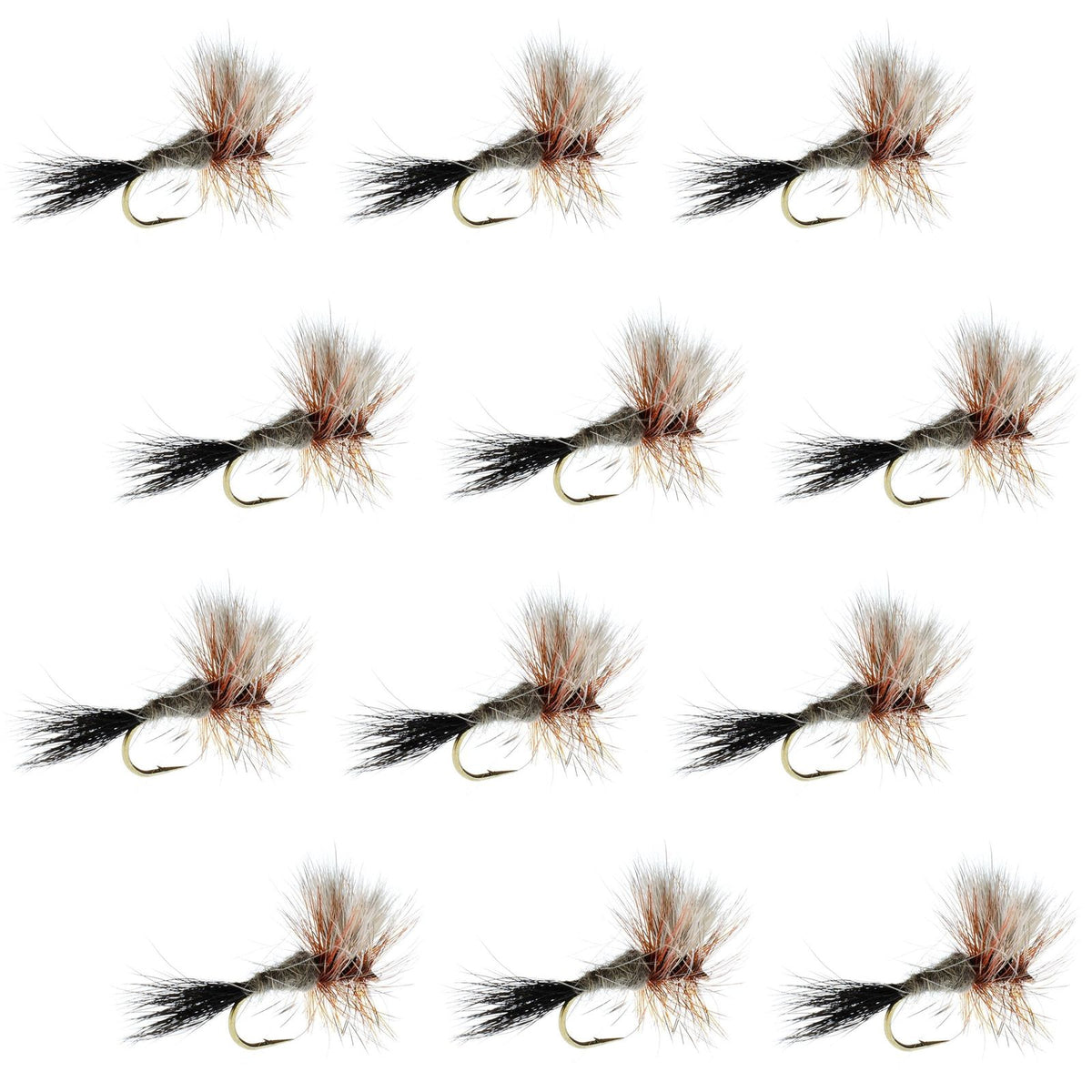 Set of 12 Ausable Wulff Classic Dry Fly fishing flies for trout, size 12, by The Fly Fishing Place, featuring realistic dry f