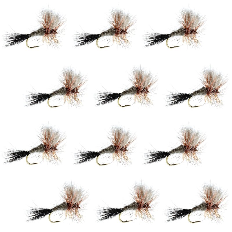 Set of 12 Ausable Wulff Classic Dry Fly fishing flies for trout, size 12, by The Fly Fishing Place, featuring realistic dry fly hooks.