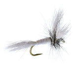 Barbless white Wulff Classic Hair Wing dry fly for trout fishing, size 12, with natural feather wings, by The Fly Fishing Place.