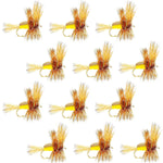 Set of 12 yellow Humpy classic trout dry flies with hooks, size 10, designed for fly fishing by The Fly Fishing Place