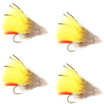 Set of four Yellow Marabou Muddler Minnow streamer flies for trout fishing, size 8, by The Fly Fishing Place.