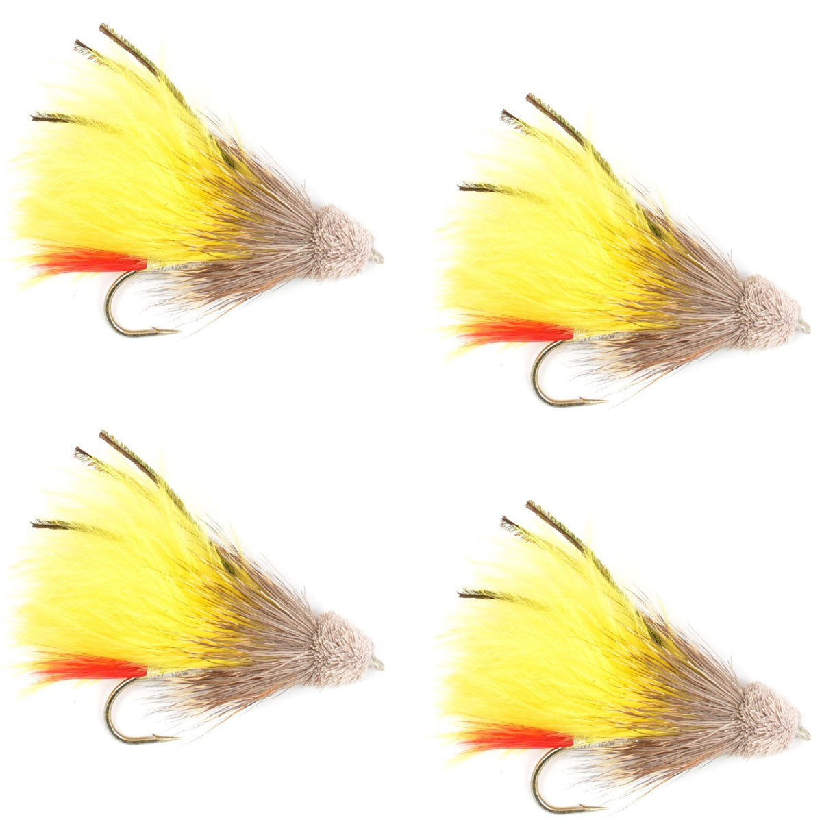 Set of four Yellow Marabou Muddler Minnow streamer flies for trout fishing, size 8, by The Fly Fishing Place.