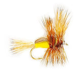 Three yellow Humpy classic trout dry flies with hook size 12, featuring winged design for fly fishing by The Fly Fishing Place