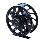 Black Yellowstone Grizzly fly reel by Jackson Hole Fly Company, showcasing its sturdy construction and sleek design for fishing.