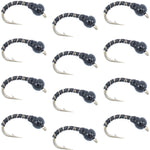 Black Zebra Midge - 1 Dozen - Size 24 Tailwater and Lake Fishing Flies