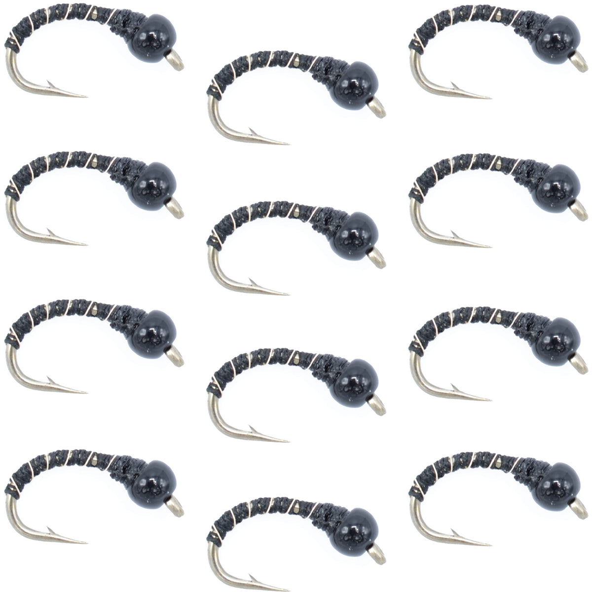 Black Zebra Midge - 1 Dozen - Size 24 Tailwater and Lake Fishing Flies