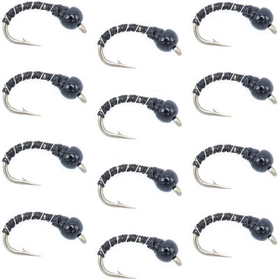Black Zebra Midge - 1 Dozen - Size 24 Tailwater and Lake Fishing Flies
