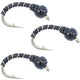 3 Pack Bead Head Black Zebra Midge Still Water Nymph Fly Fishing Fly Hook Size 16