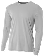 Clouser's Fly Shop men's long sleeve cooling performance shirt with UPF 44+ and logo, shown in a natural outdoor setting.