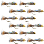 Set of 12 Flashback Gold Ribbed Hare's Ear Trout Wet Flies size 12, nymph fishing flies by The Fly Fishing Place for trout fishing