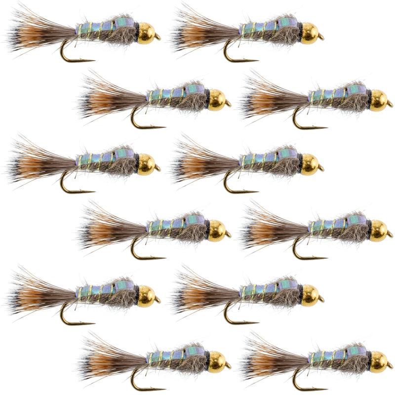 Set of 12 Flashback Gold Ribbed Hare's Ear Trout Wet Flies size 12, nymph fishing flies by The Fly Fishing Place for trout fishing
