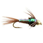 Tungsten bead head flash back pheasant tail nymph trout wet fly, size 16, sold in a dozen, designed for fly fishing.