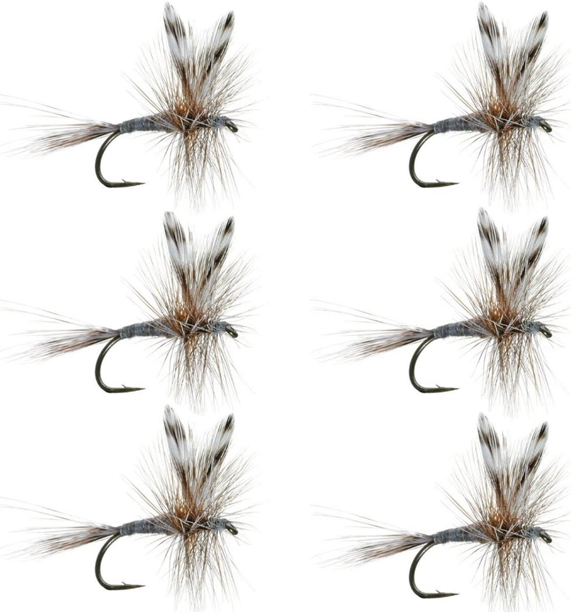 Six Adams Classic Dry Flies for trout, size 18, with detailed hooks and realistic insect appearance, by The Fly Fishing Place.
