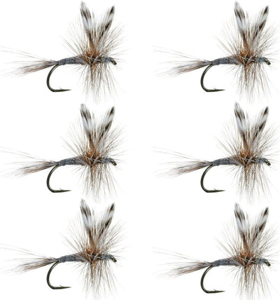Six Adams Classic Dry Fly fishing flies for trout on size 16 hooks, featuring realistic fly patterns for freshwater fishing.