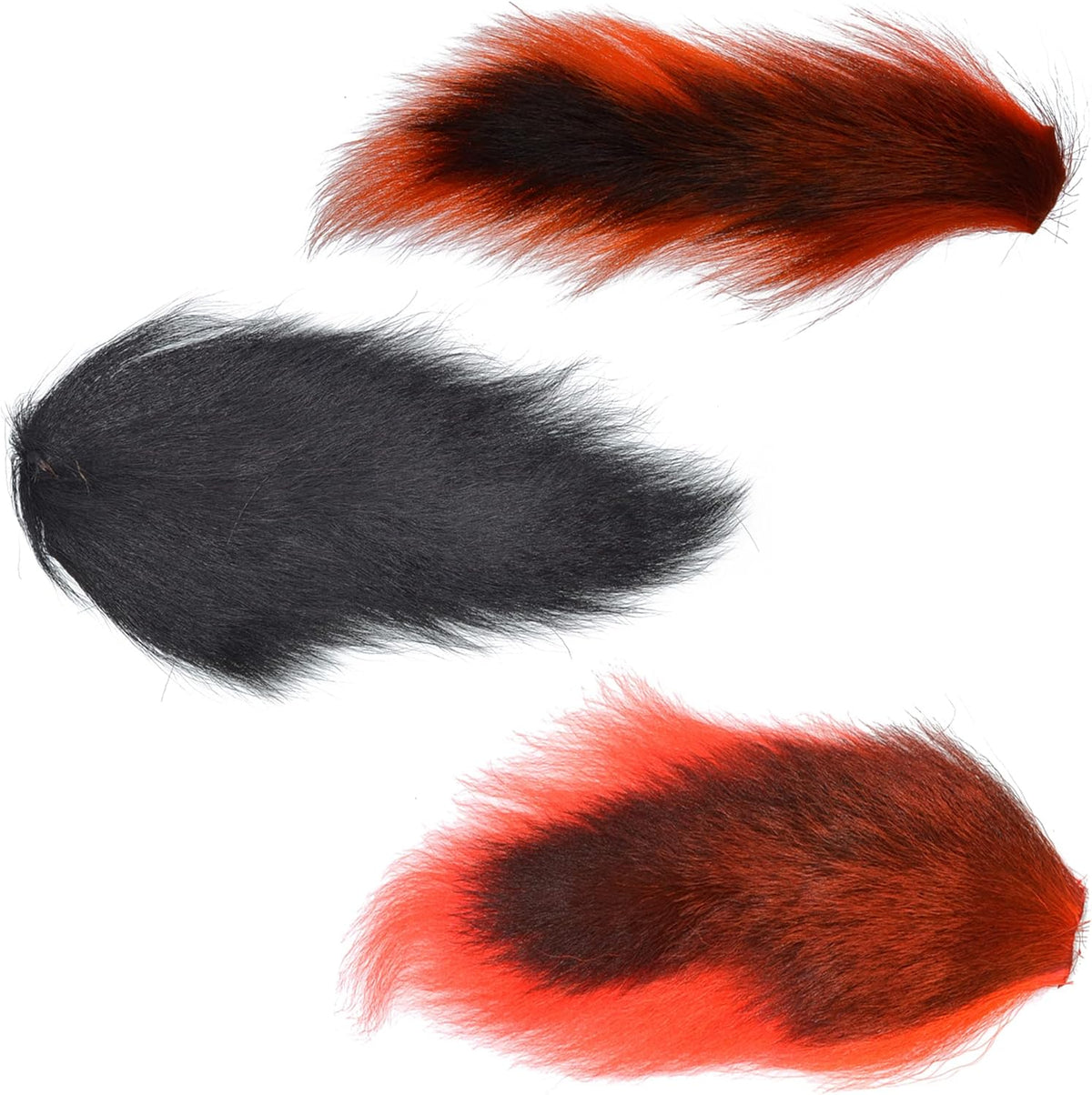 Pro Grade Medium Bucktails Master Pack with black, red, and orange deer tail hair for fly tying feathers.