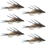 Double bead gold ribbed hare's ear nymph fly with hooks size 14, designed for trout and bass fishing, featuring realistic wet fly details.