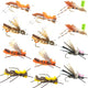 Foam Hopper Fly Fishing Flies Assortment - 12 Flies - 2 Each of 6 Grasshopper Dropper Hopper with Fly Box