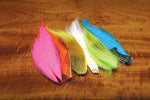 Close-up of Clouser's Fly Shop Bucktail Combo Pack with colorful fly tying materials and bucktail strands for fishing lures.