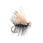 Black elk hair dry fly from The Fly Fishing Place trout fly assortment, ideal for fly fishing with dry and wet flies in a fly box.