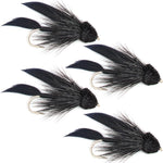 Black Muddler Minnow Streamers Fly set featuring four size 6 trout wet flies from The Fly Fishing Place.
