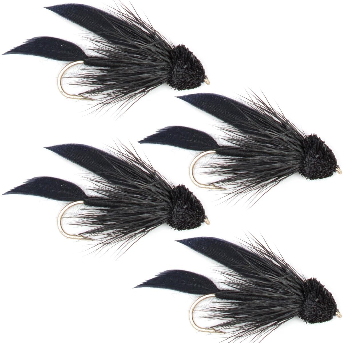 Black Muddler Minnow Streamers Fly set, size 8, trout wet flies by The Fly Fishing Place, featuring black, feathered streamer flies.
