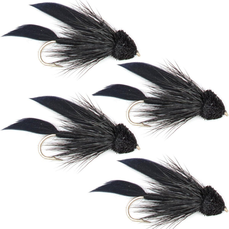 Black Muddler Minnow Streamers Fly set, size 8, trout wet flies by The Fly Fishing Place, featuring black, feathered streamer flies.