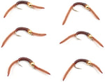 Brown San Juan Bead Head Power Worm V-Rib trout wet fly on size 14 hook, featuring brown coloration and V-rib design.