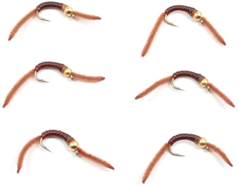 Brown San Juan Bead Head Power Worm V-Rib trout wet fly on size 14 hook, featuring brown coloration and V-rib design.