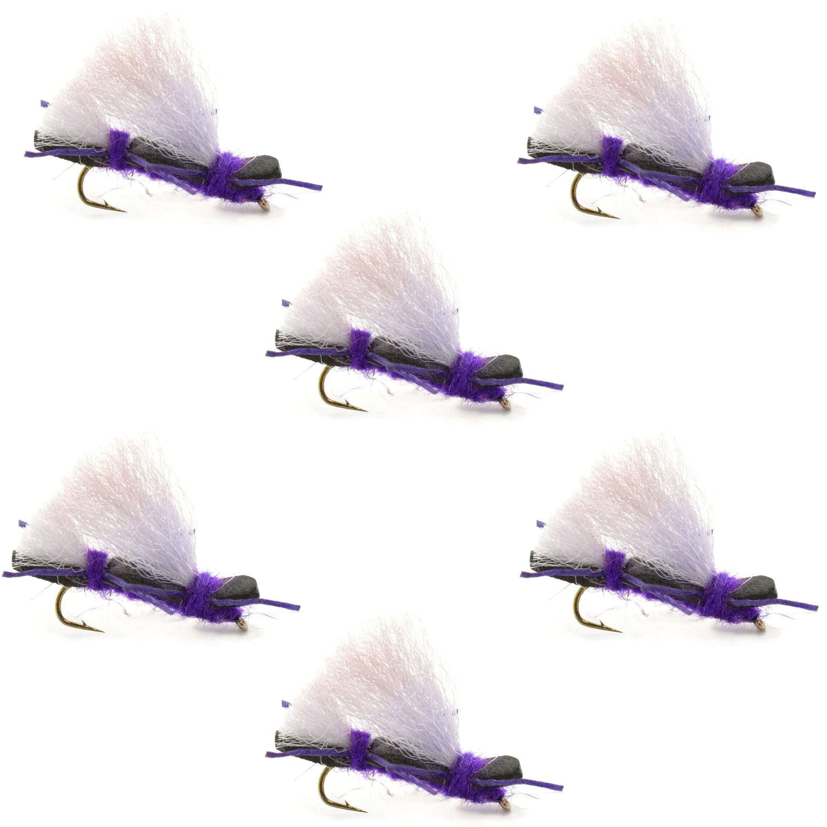 Set of six Chubby Chernobyl Ant purple foam dry flies for trout fishing, size 10, by The Fly Fishing Place.