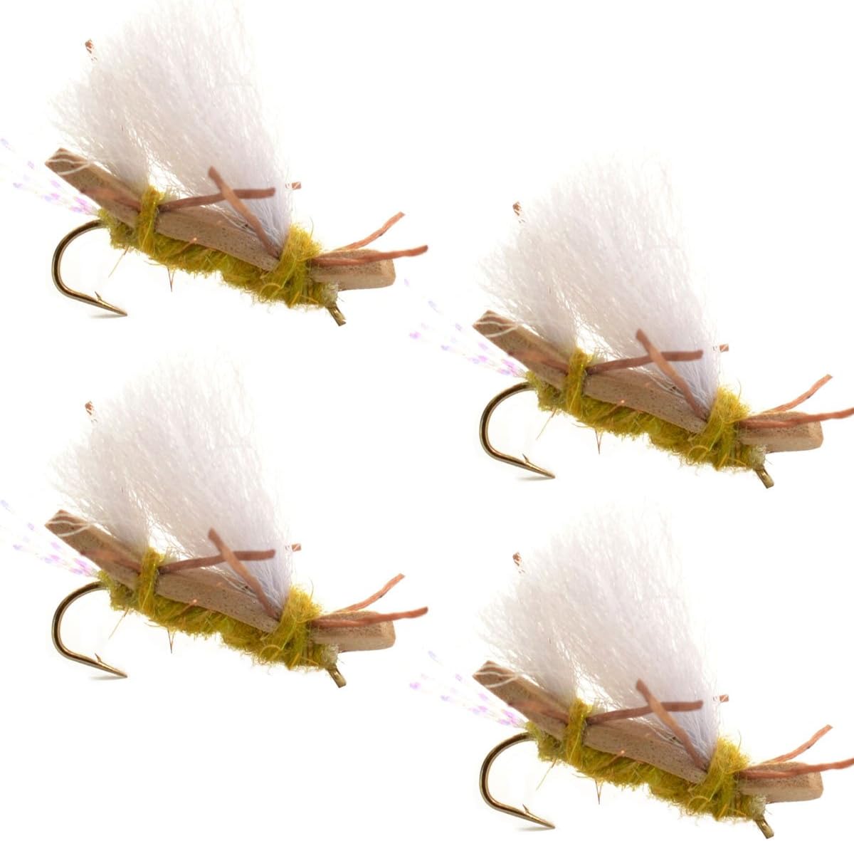 Four Chubby Chernobyl Ant Golden Foam Trout Dry Flies with hook size 10, designed for fishing and trout fly fishing.