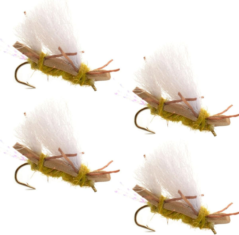 Four Chubby Chernobyl Ant Golden Foam Trout Dry Flies with hook size 10, designed for fishing and trout fly fishing.