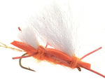 Close-up of orange Chubby Chernobyl Ant hopper flies from the Basics Collection by The Fly Fishing Place, size 10, for terrestrial fishing.