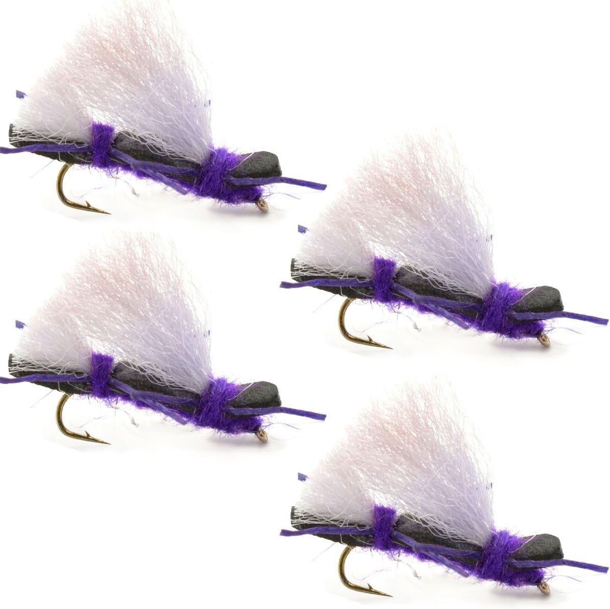 Four Chubby Chernobyl Ant purple foam dry flies for trout fishing, hook size 10, from The Fly Fishing Place.