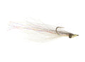 Clouser Deep Minnow fishing lure tied by Bob Clouser with autographed card, from Clouser's Fly Shop, displayed on a white background.