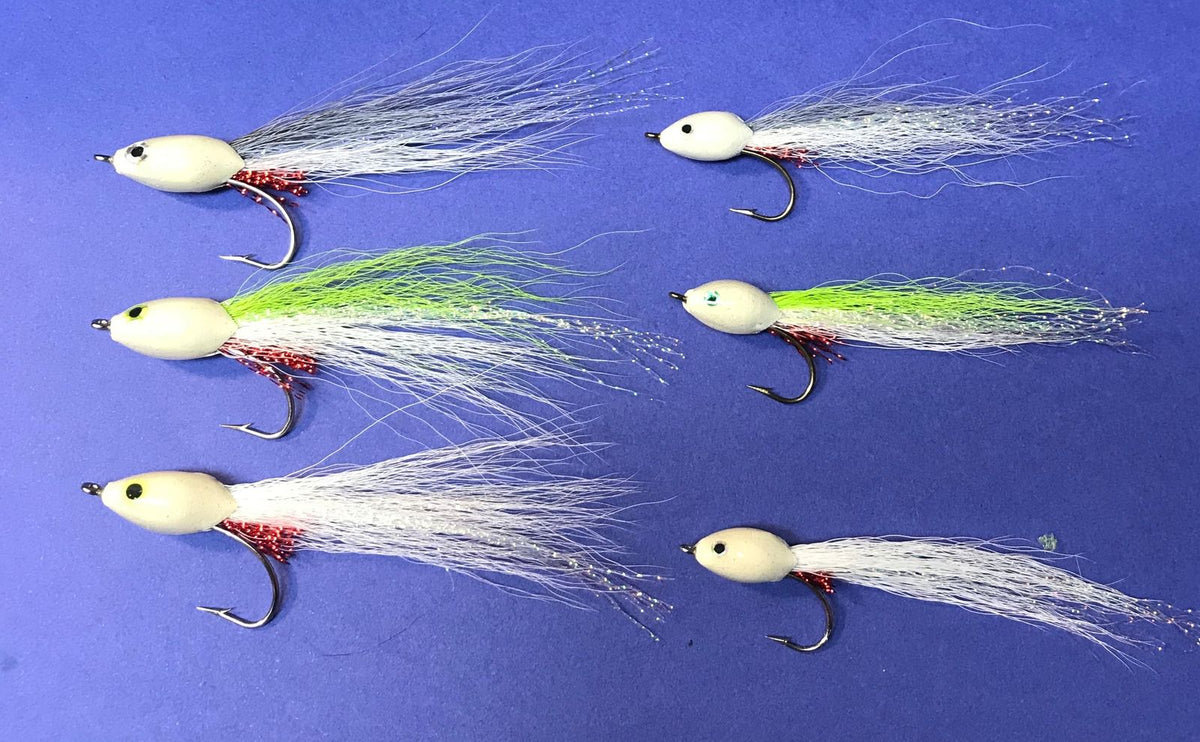 Clouser Floating Minnow Fishing Flies tied with Chartreuse and White Deer Tails