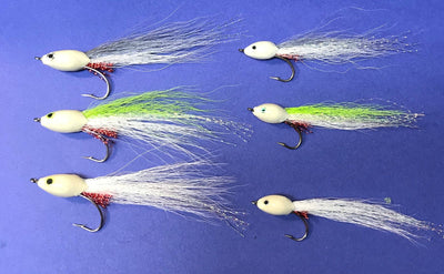Clouser Floating Minnow Fishing Flies tied with Chartreuse and White Deer Tails