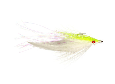 Fishing lure with white and green body on a white background