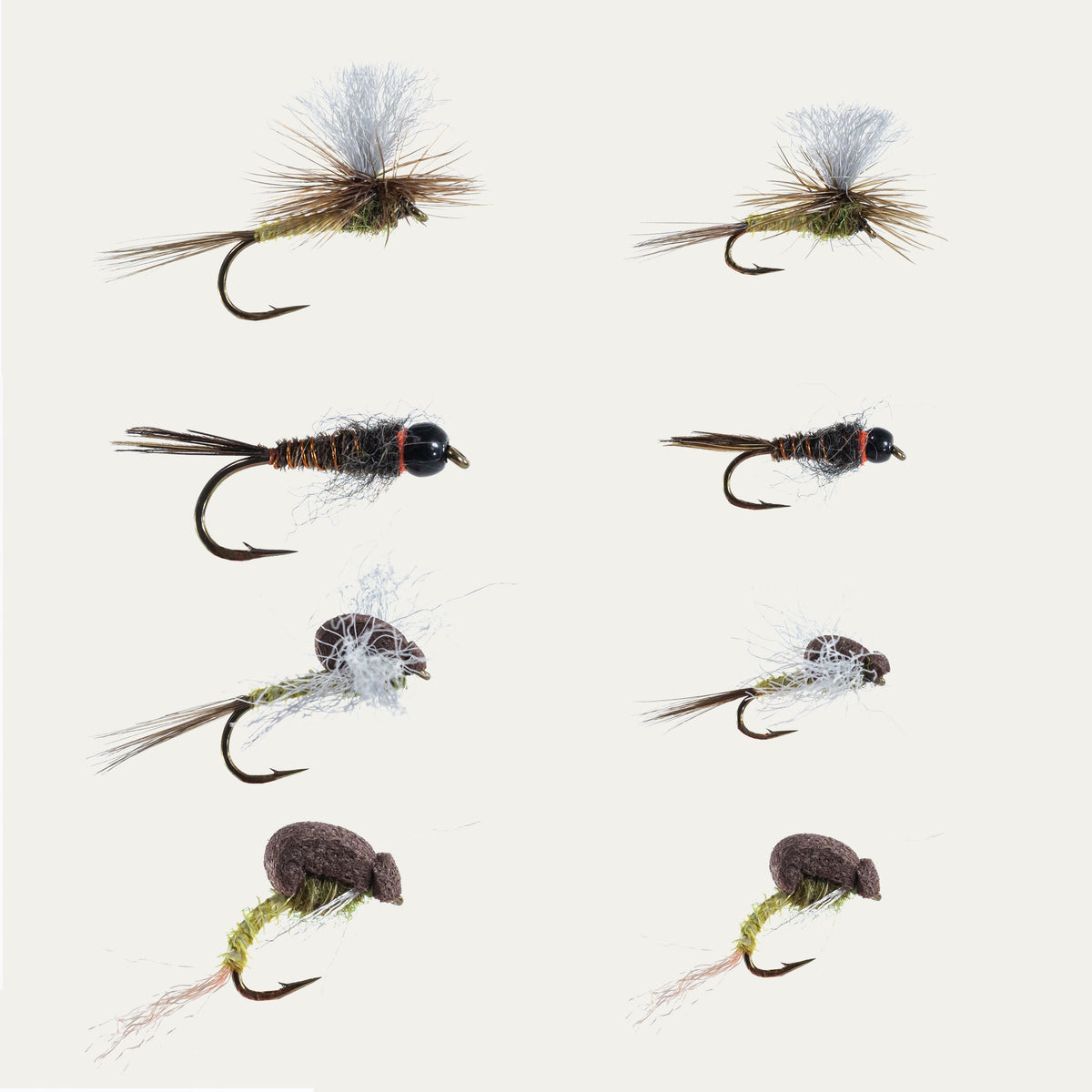 Postfly Blue Winged Olive fly pack featuring a variety of Winged Olive bugs for trout fishing.