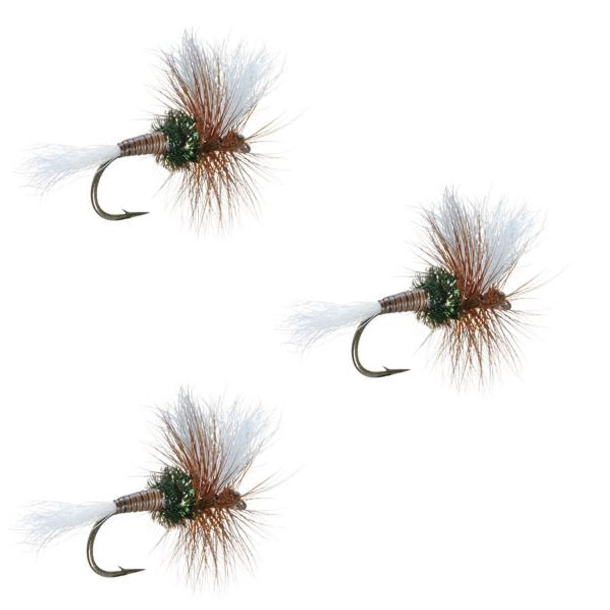 Three H & L Variant Classic Dry Flies hooks in size 14 for trout fishing, featuring realistic fly patterns and durable hook designs.