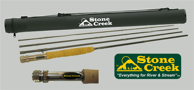 HG Series Fly Rod by Stone Creek Outfitters, showcasing a sleek graphite fishing rod with line guides and a comfortable ha