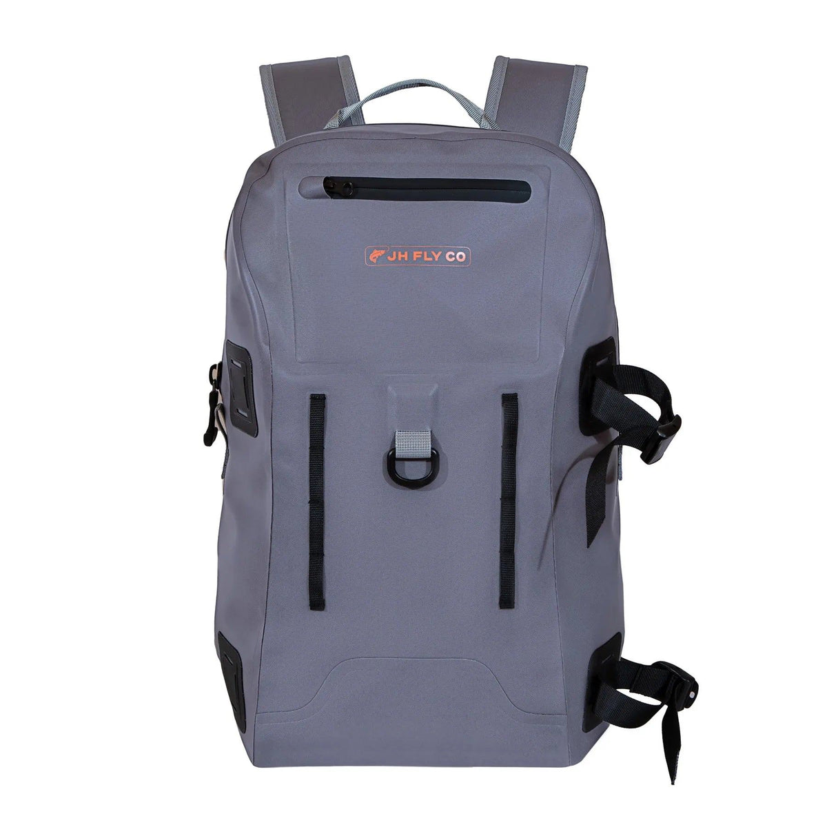 Jackson Hole Fly Company waterproof fishing backpack with multiple compartments, designed for outdoor and fishing adventures.