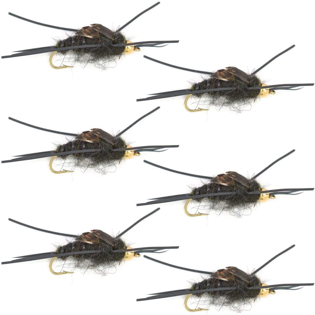 Gold bead Kaufmann's Black Stonefly wet fly with rubber legs, size 6, designed for trout fishing, by The Fly Fishing Place.
