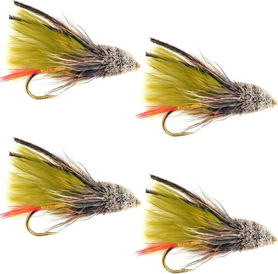 Olive Marabou Muddler Minnow streamer fly for trout, size 8, featuring soft marabou feathers and realistic streamer design.