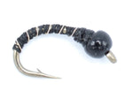 Bead head midge nymph flies in sizes 14-18 from the Basics Collection, ideal for fly fishing, displayed on a hook.