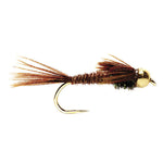 Three barbless bead head pheasant tail nymph fly hooks size 16 for trout wet fly fishing, featuring detailed pheasant tail and bead accents.