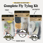Postfly Trout Fly Tying Kit box with various fly tying tools and materials for fishing enthusiasts.