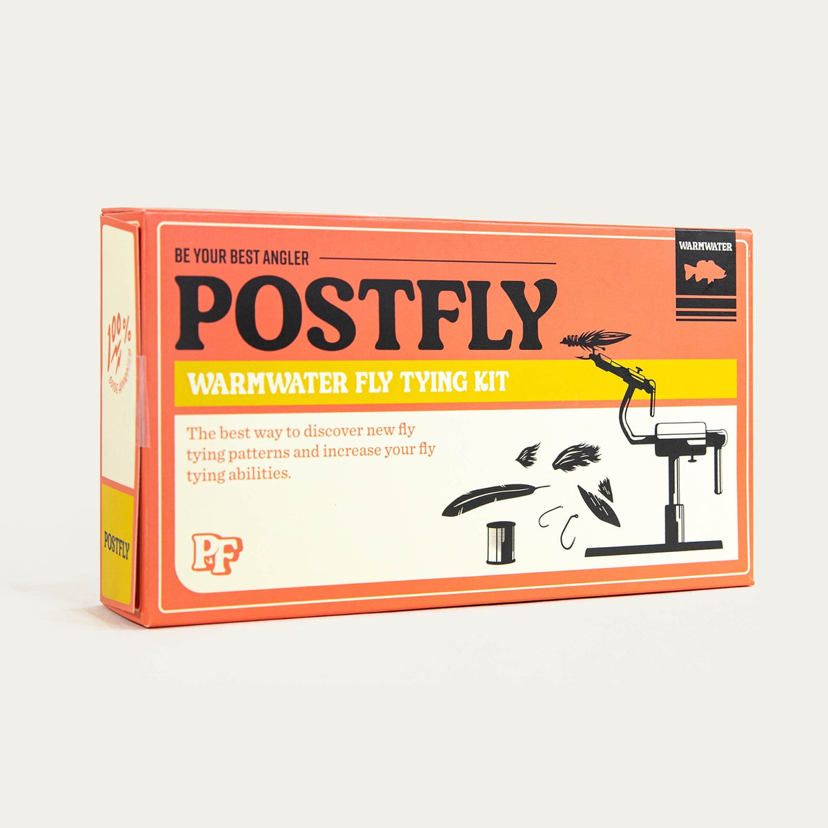 POSTFLY warmwater fly tying kit packaging on a white background