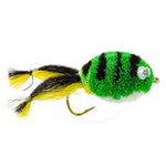 Set of 24 spun hair bass flies from The Fly Fishing Place, surface poppers with hook sizes 2, 4, 6, and 8 for bass fishing.