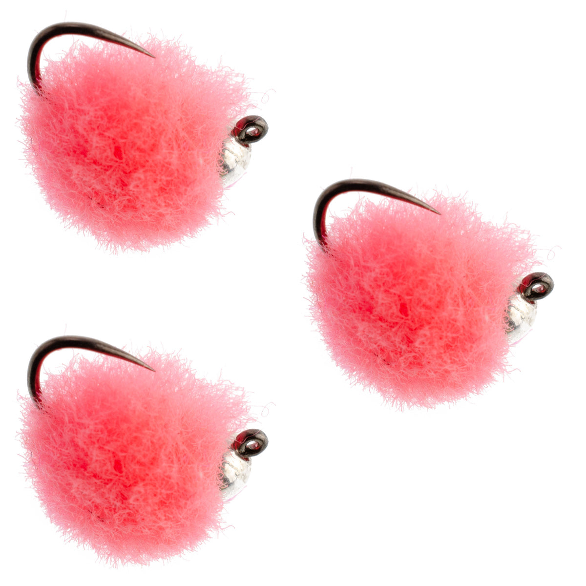 Three size 16 Tungsten Bead Tactical Euro Hot Pink Jig Egg Barbless Czech Nymph Flies for trout fishing.