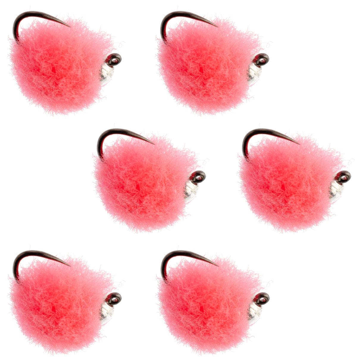 Six size 16 Tungsten Bead Tactical Euro Hot Pink Jig Egg Czech Nymph Wet Flies for trout fishing.